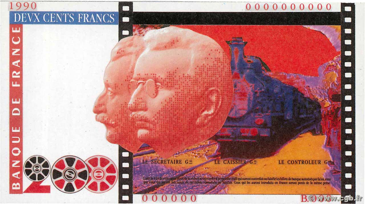 200 Francs FRÈRES LUMIÈRE Bezombes Non émis FRANCIA  1990 NE.1988.01a FDC