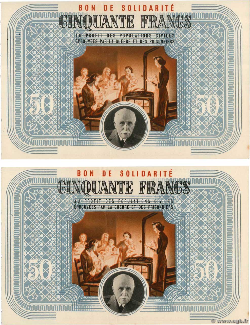 50 Francs BON DE SOLIDARITÉ Lot FRANCE régionalisme et divers  1941 KL.09A SUP