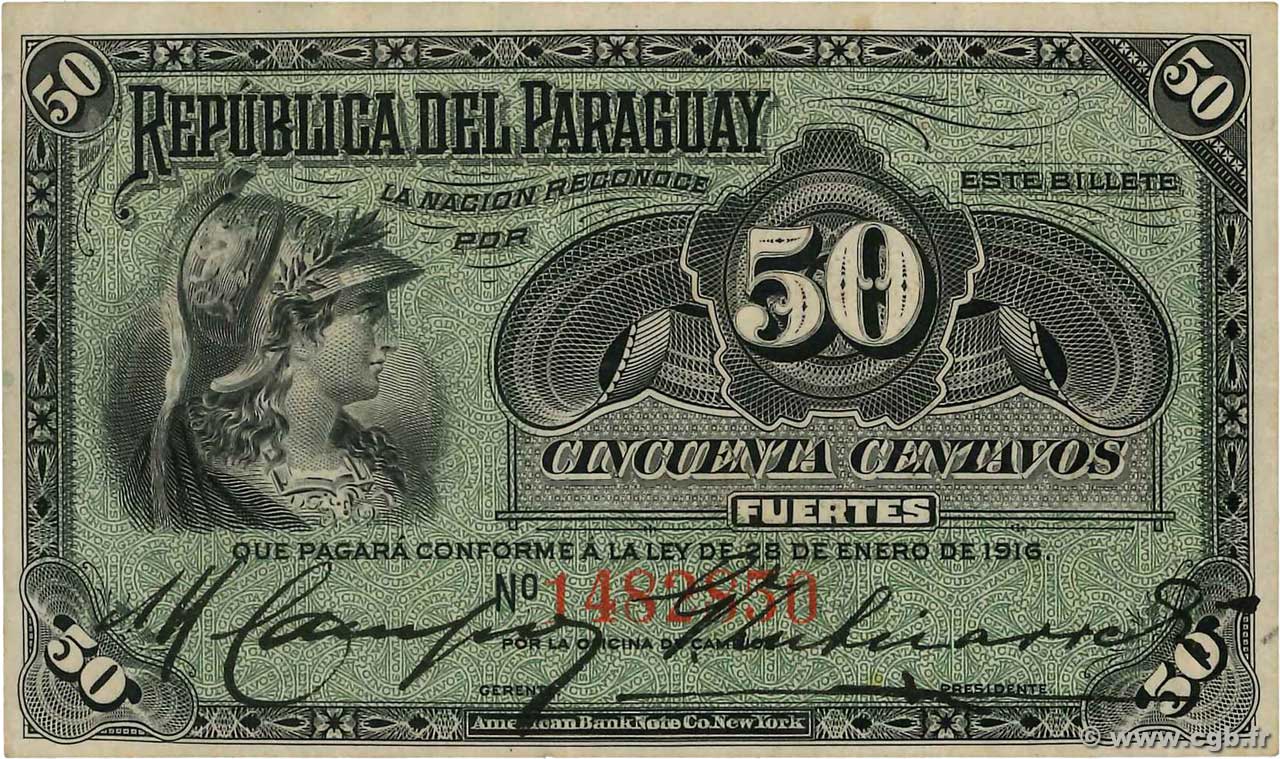 50 Centavos PARAGUAY  1916 P.137a SUP