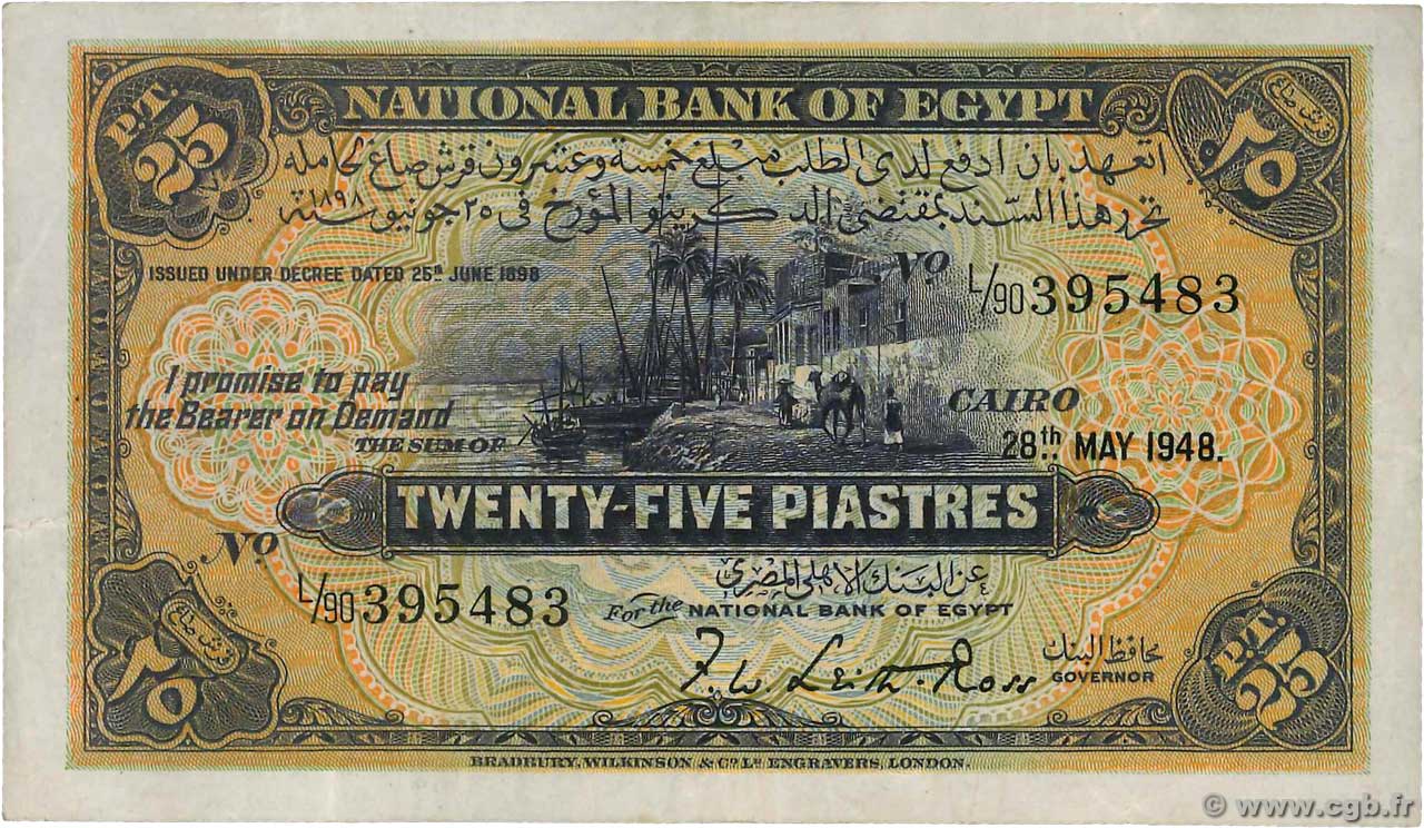 25 Piastres EGYPT  1948 P.010d VF