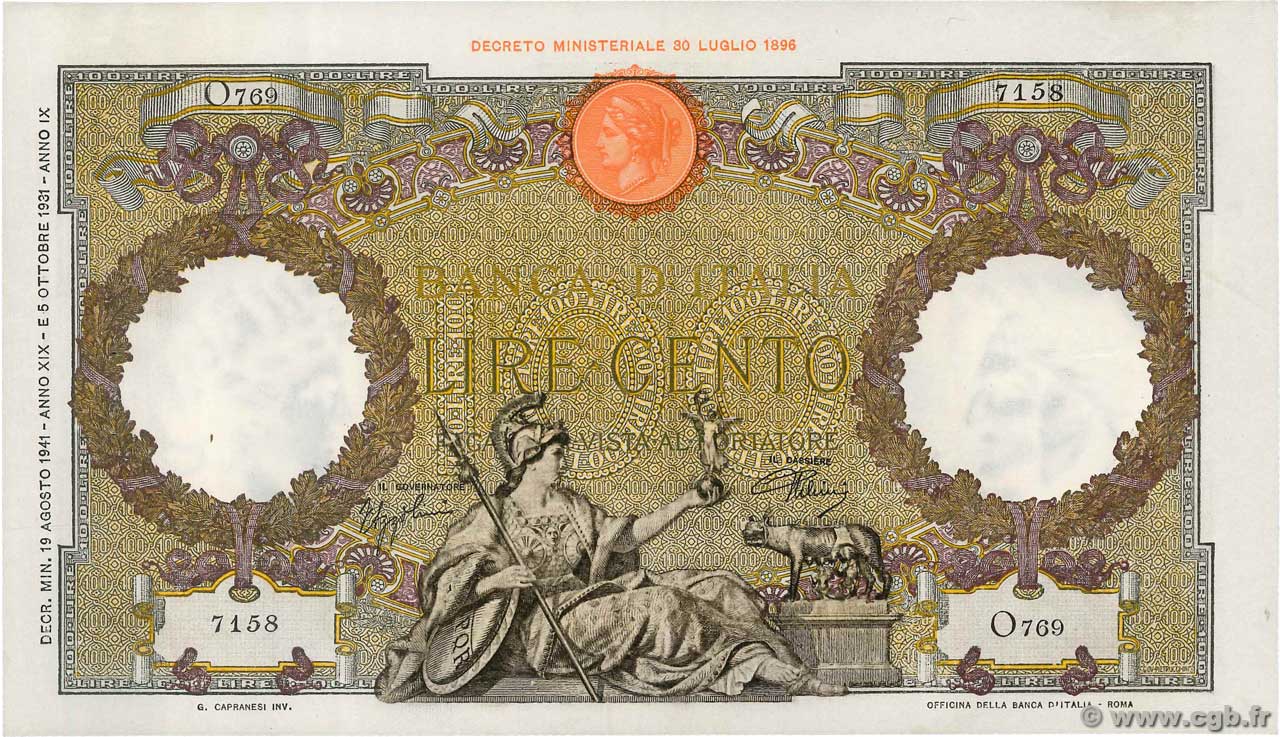 100 Lire ITALIA  1941 P.055b EBC