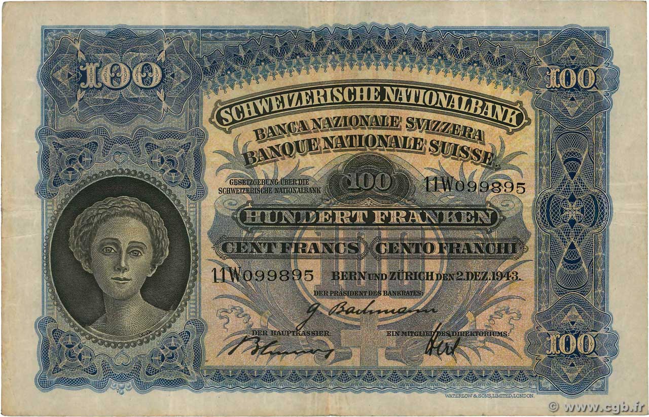 100 Francs SUISSE  1943 P.35q VF-