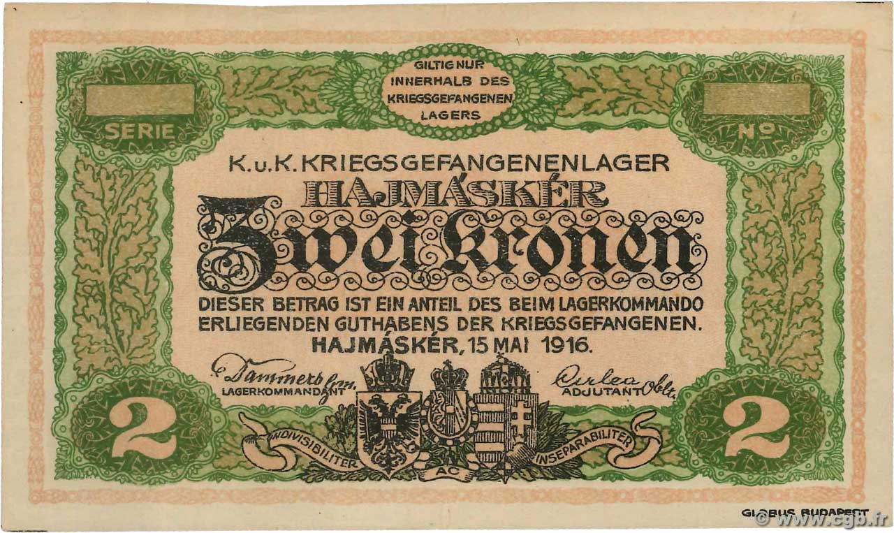 2 Kronen HUNGARY Hajmasker 1916  AU