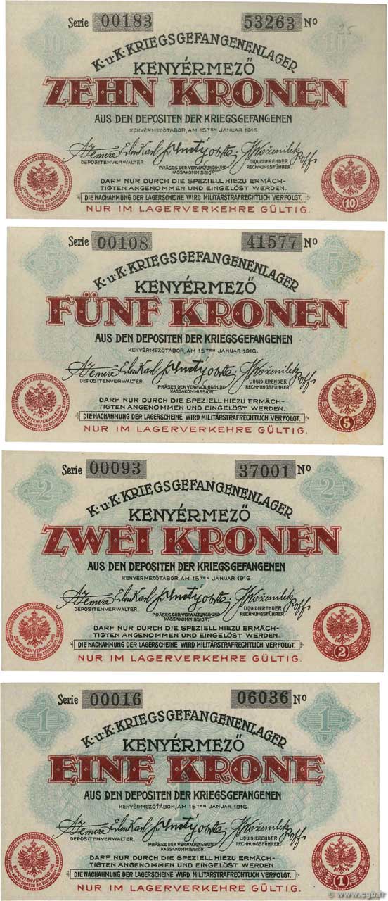 1 au 10 Kronen Lot HONGRIE Kenyermezo 1916  SPL