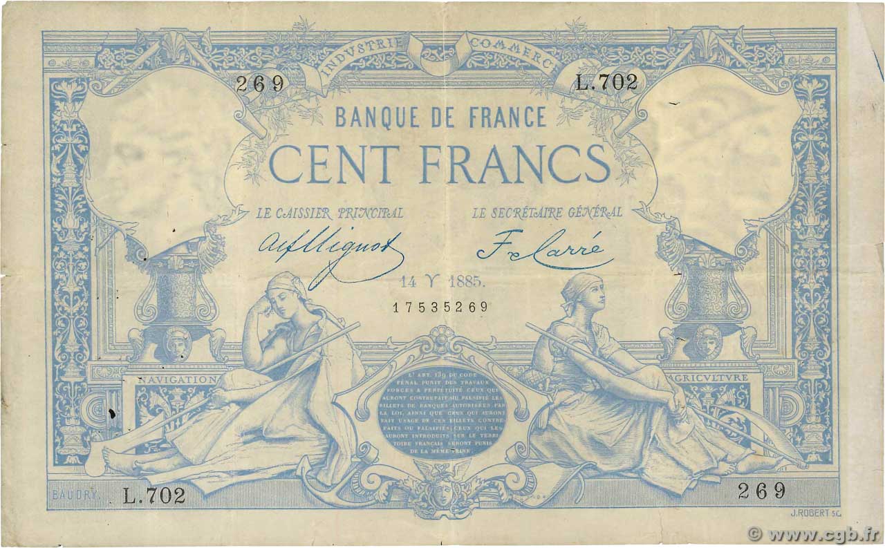 100 Francs type 1882 FRANCE  1885 F.A48.05 VF-