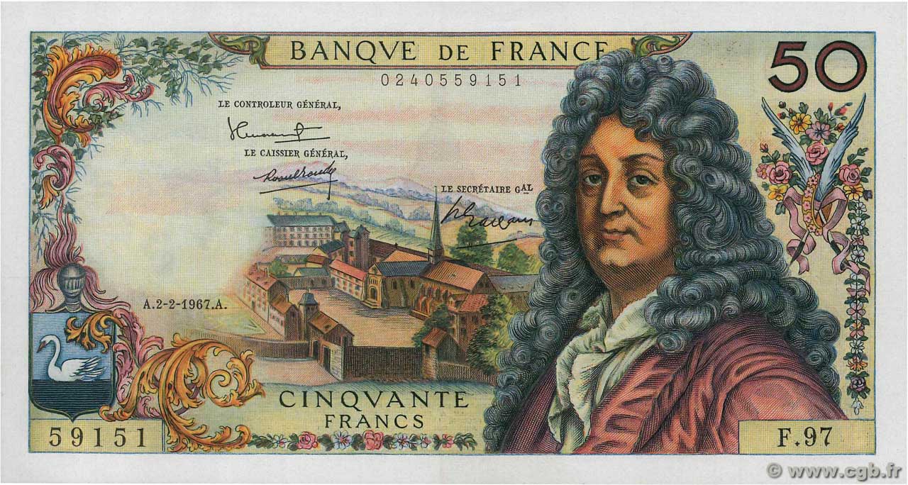50 Francs RACINE FRANCIA  1967 F.64.09 SC+