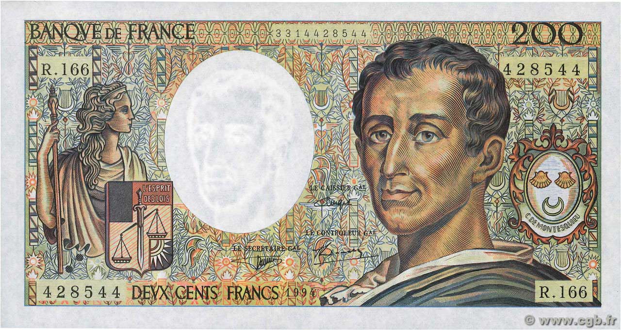 200 Francs MONTESQUIEU Modifié FRANCE  1994 F.70/2.01 UNC