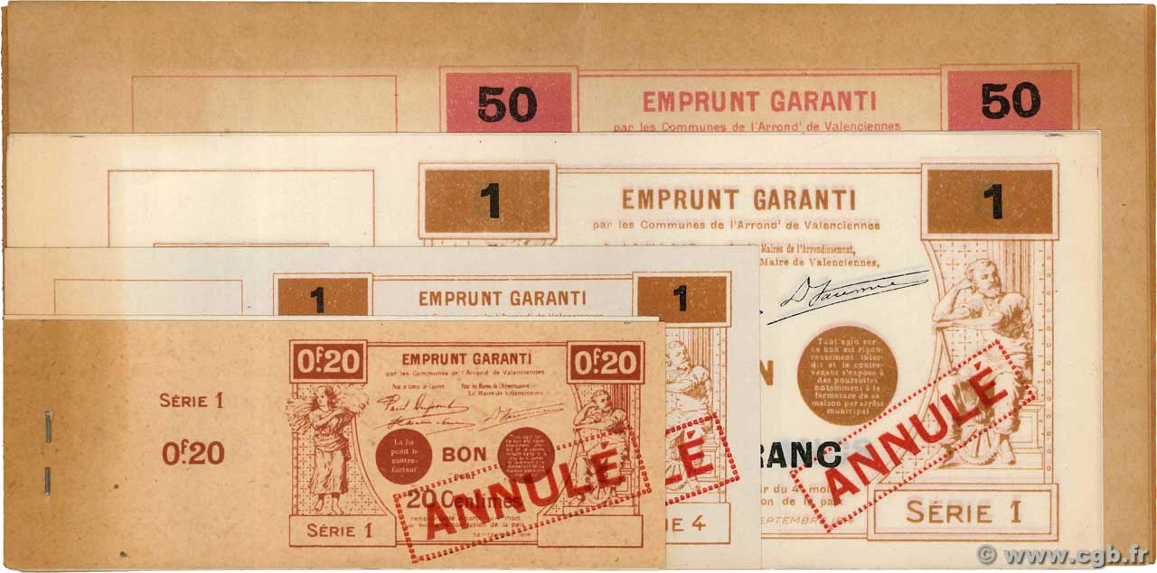 20 Centimes à 100 Francs Annulé FRANCE régionalisme et divers Valenciennes 1914 JP.59.2538- SPL