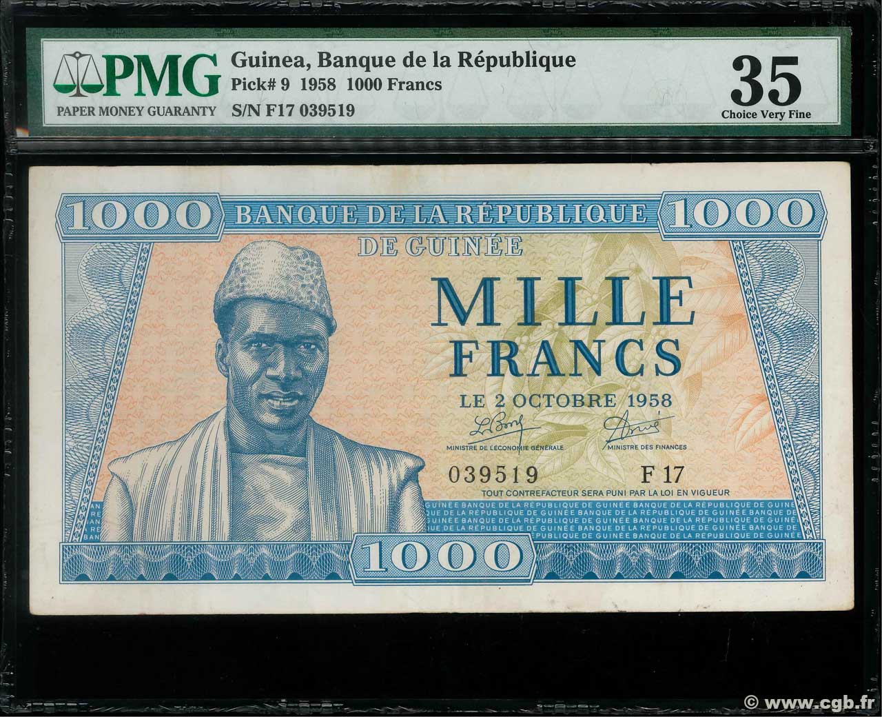 1000 Francs GUINÉE  1958 P.09 TTB+