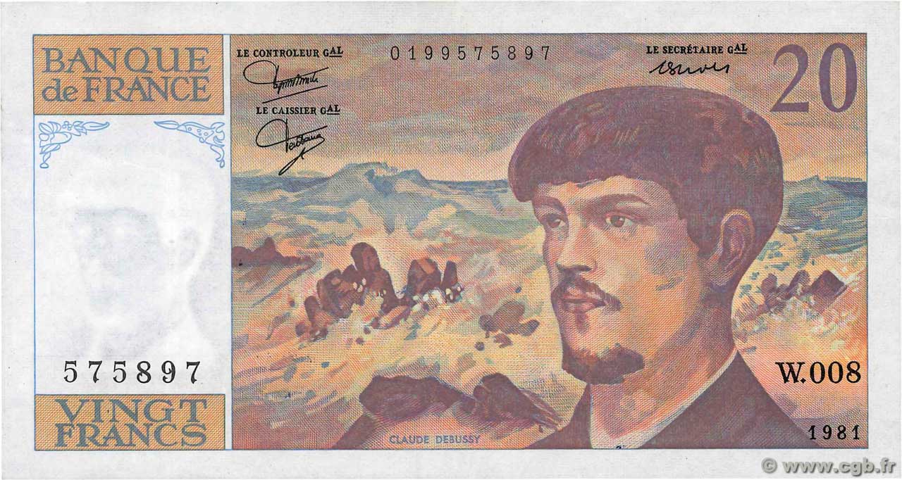 20 Francs DEBUSSY FRANKREICH  1981 F.66.02W8 fVZ