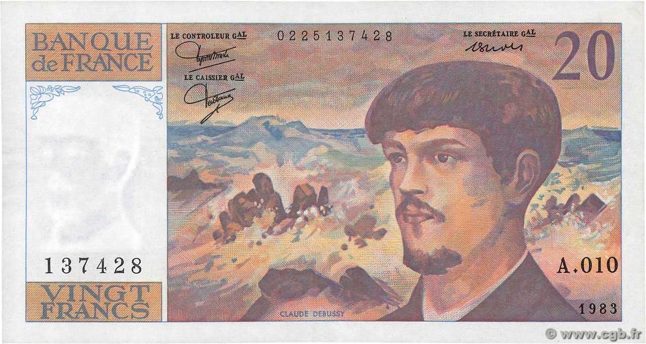 20 Francs DEBUSSY FRANKREICH  1983 F.66.04A10 fVZ