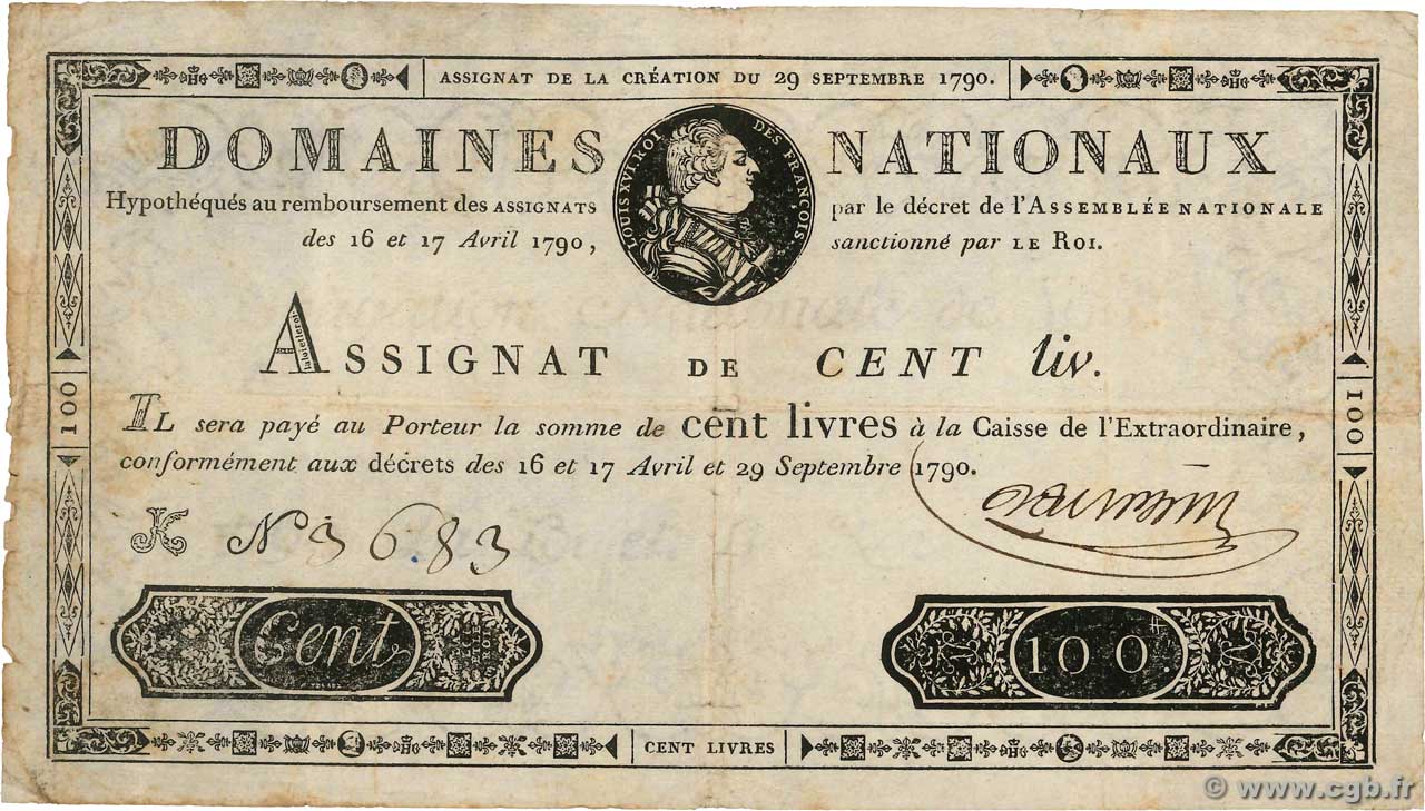100 Livres FRANCIA  1790 Ass.09a BC+