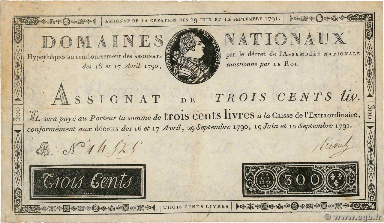 300 Livres FRANCIA  1791 Ass.18a BB