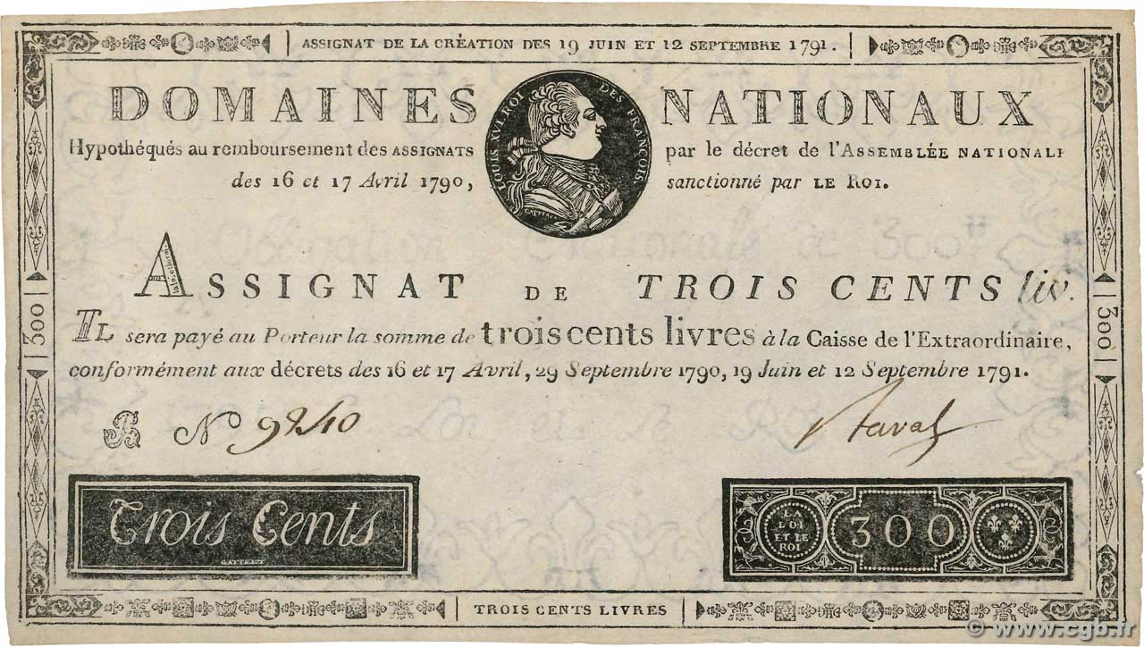 300 Livres Faux FRANCIA  1791 Ass.18f EBC+