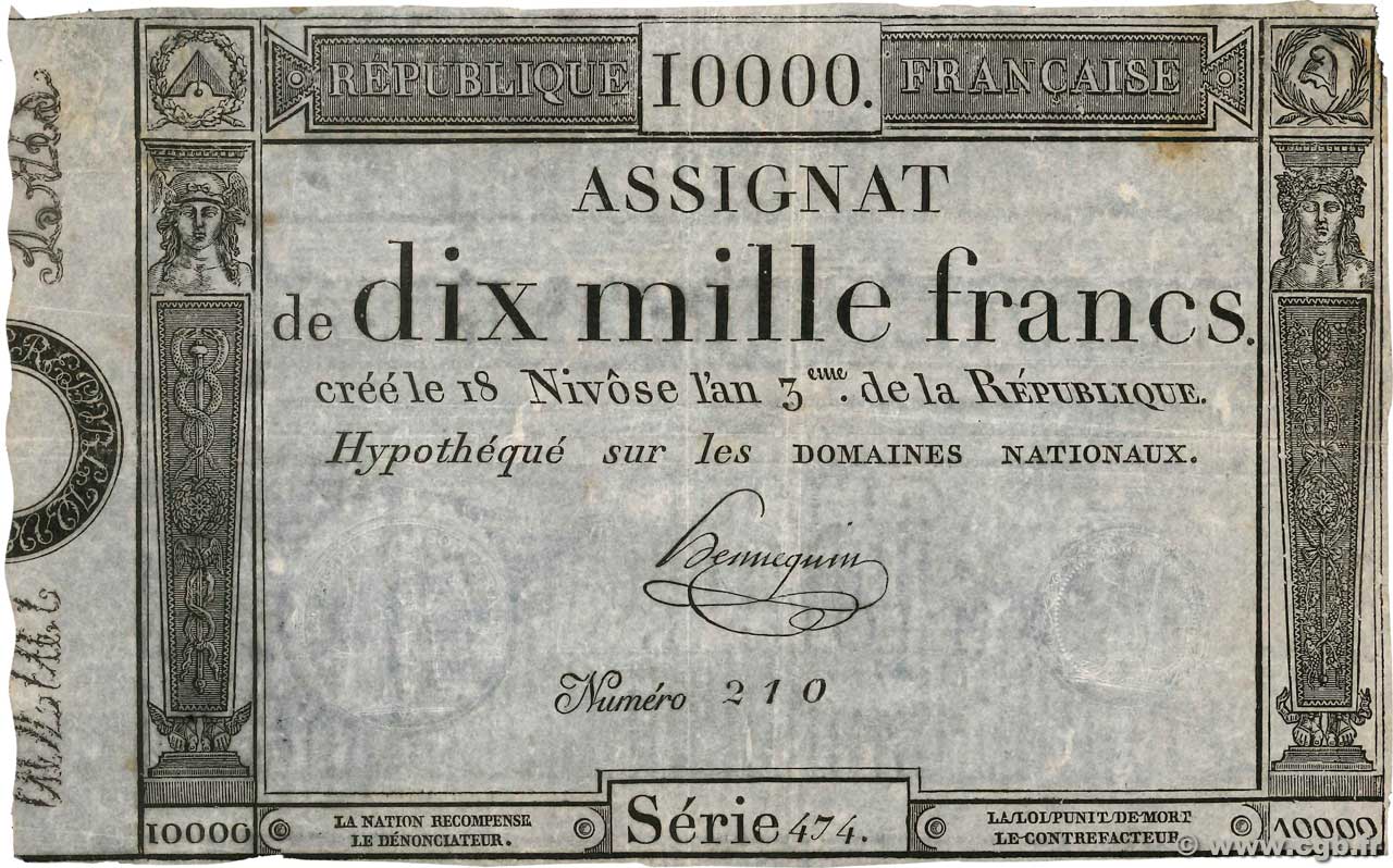 10000 Francs FRANCIA  1795 Ass.52a BB