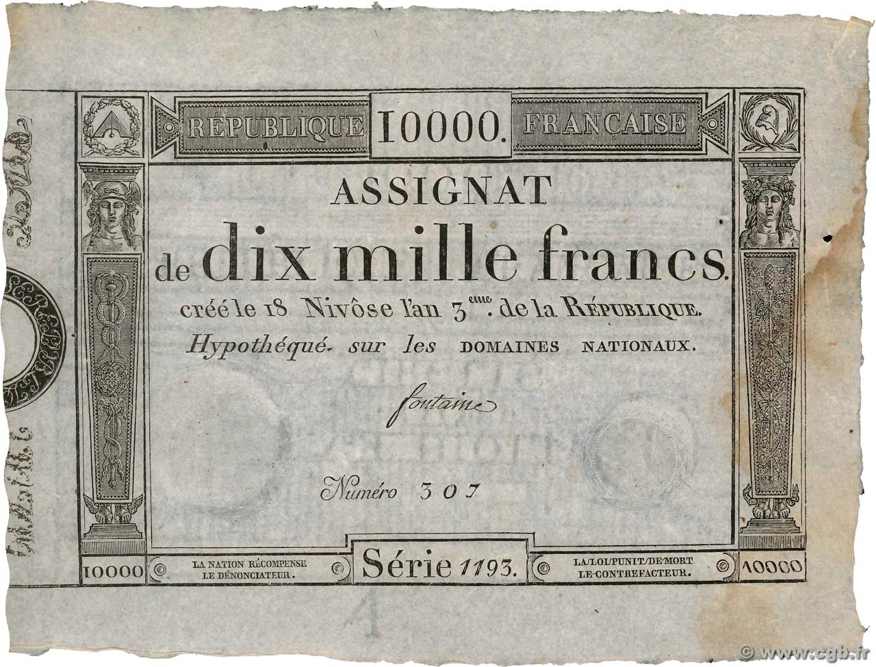 10000 Francs FRANCIA  1795 Ass.52a EBC