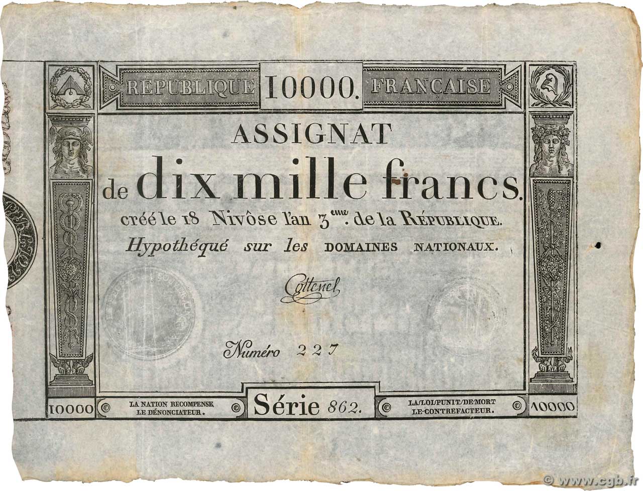 10000 Francs FRANCIA  1795 Ass.52a MBC