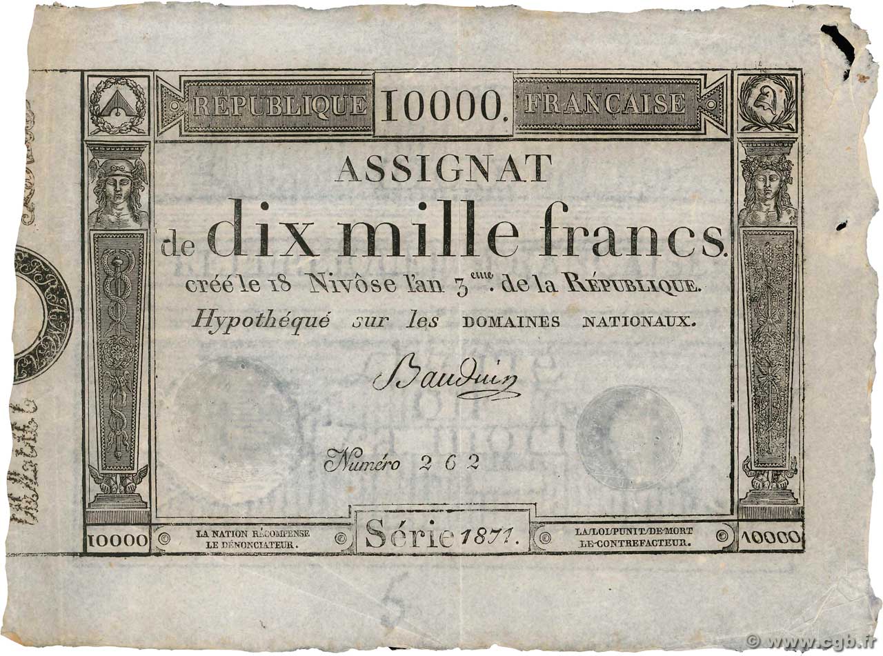 10000 Francs FRANCE  1795 Ass.52a TTB+