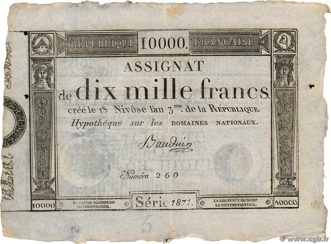 10000 Francs FRANCE  1795 Ass.52a TTB+