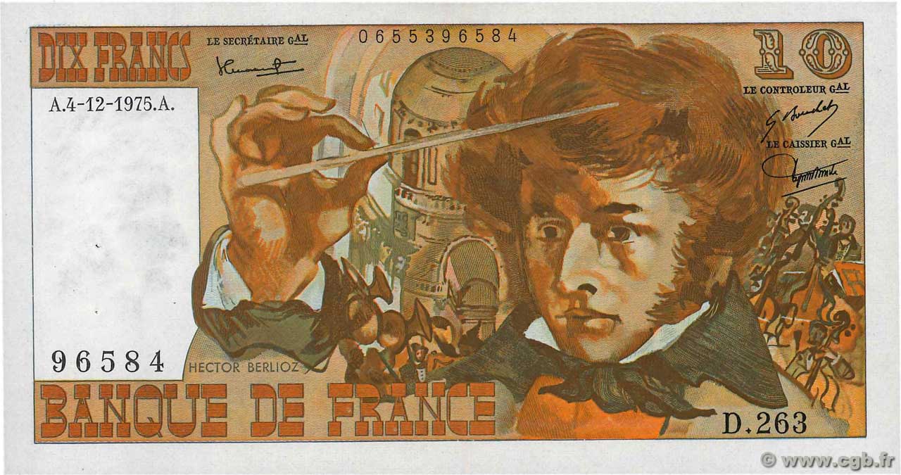 10 Francs BERLIOZ Fauté FRANCE  1975 F.63.15 pr.SPL