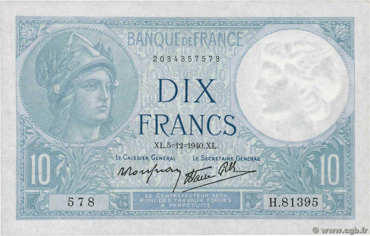 10 Francs MINERVE modifié FRANCE  1940 F.07.23 SUP