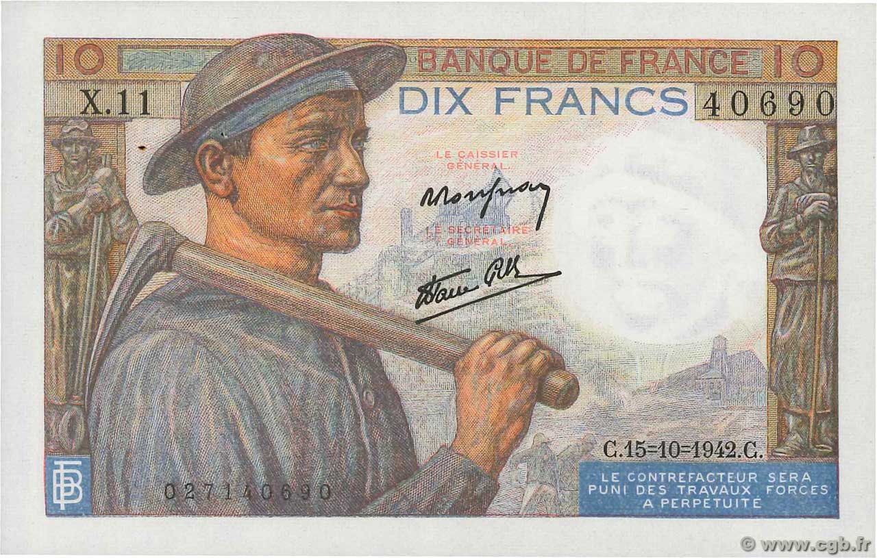 10 Francs MINEUR FRANCIA  1942 F.08.04 q.AU