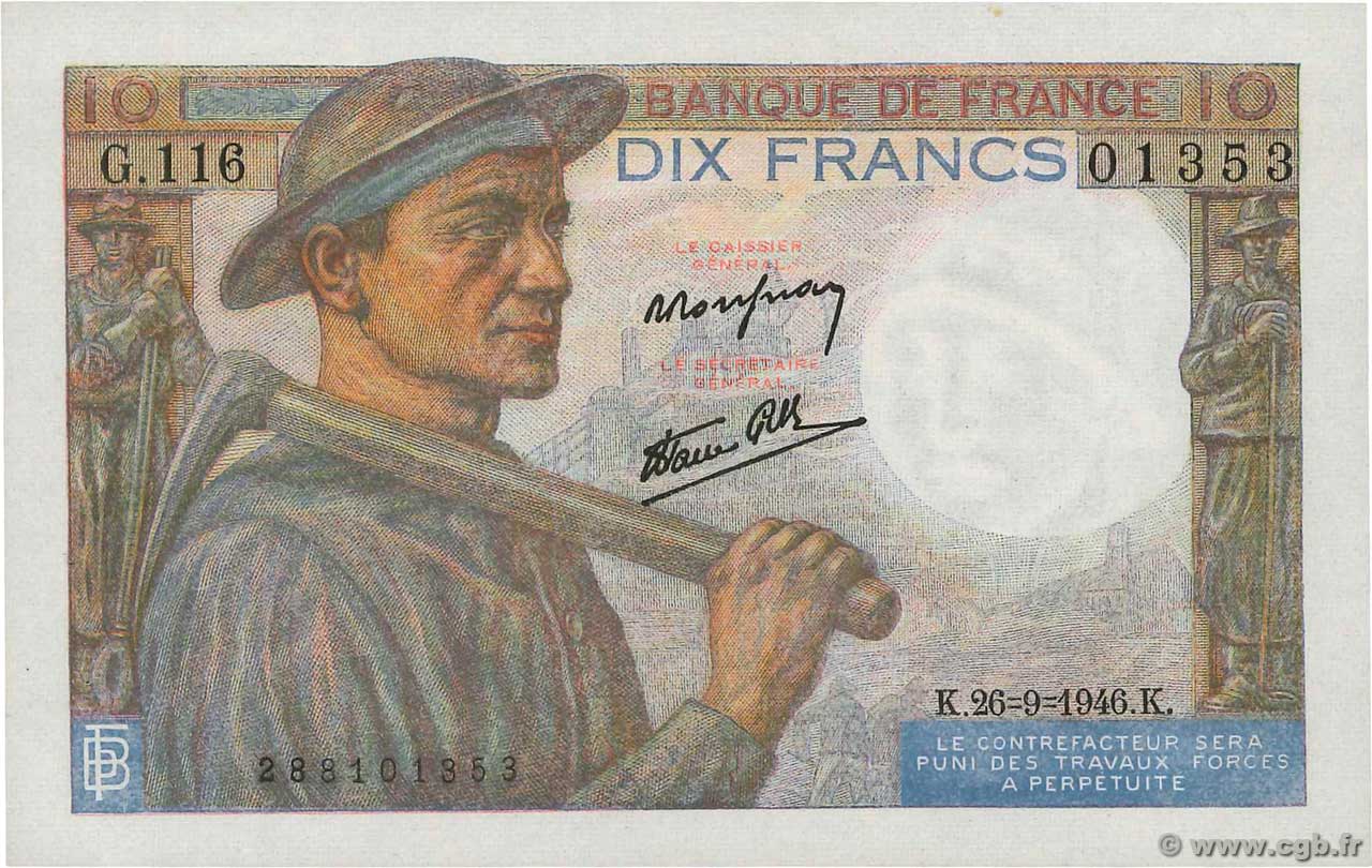 10 Francs MINEUR FRANCIA  1946 F.08.15 AU