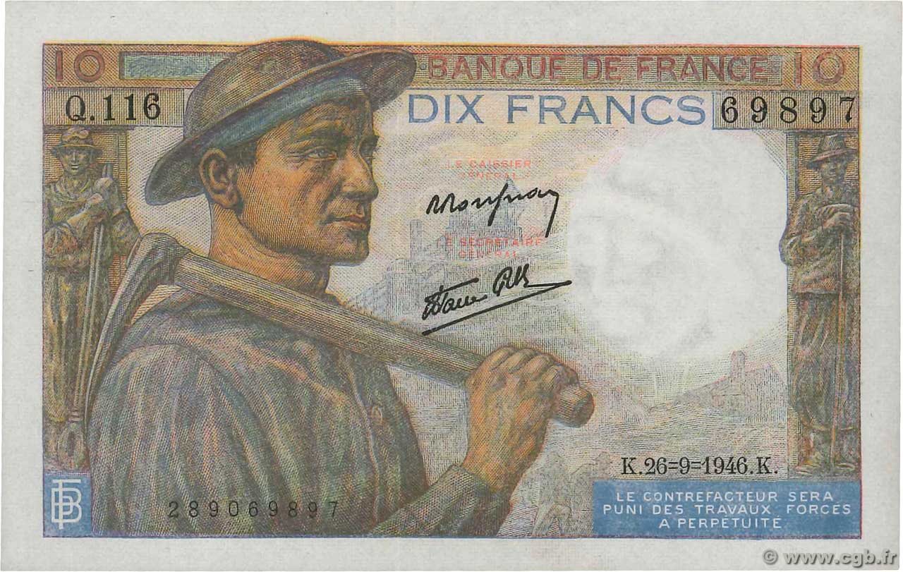 10 Francs MINEUR FRANCIA  1946 F.08.15 EBC+