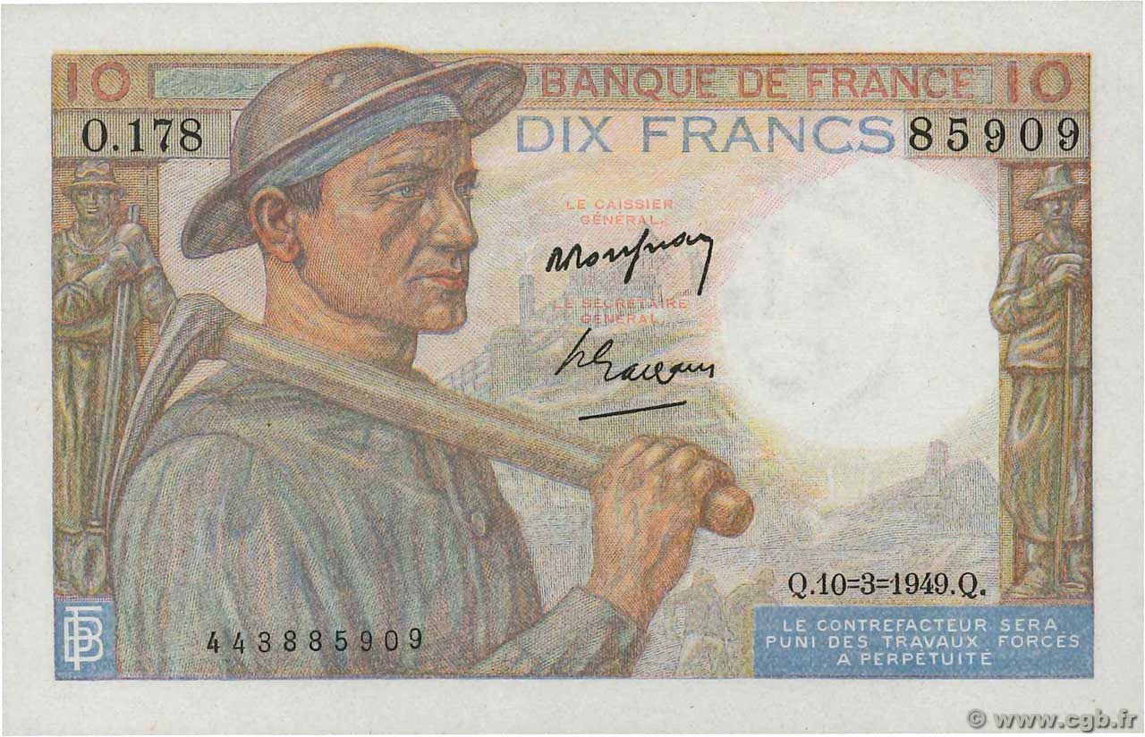 10 Francs MINEUR FRANCIA  1949 F.08.20 AU
