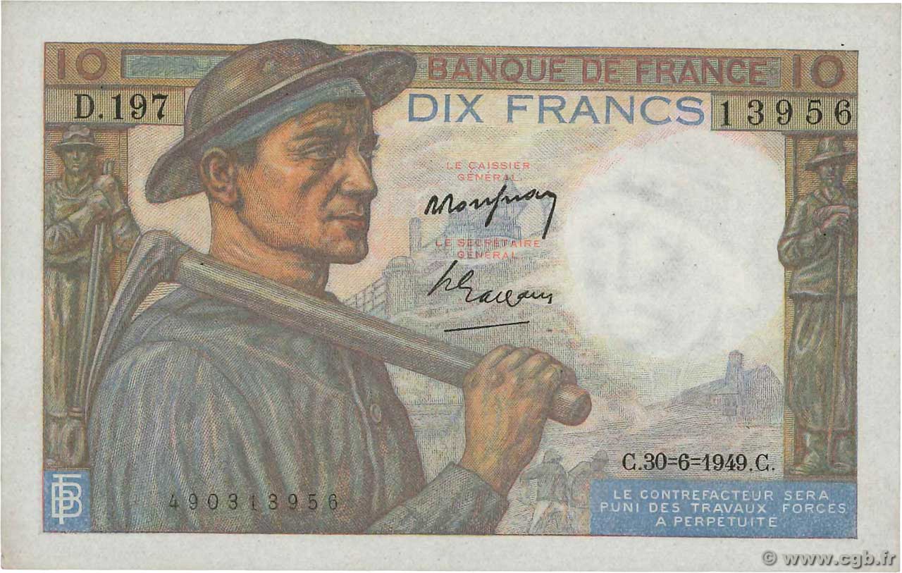 10 Francs MINEUR FRANCE  1949 F.08.22 AU