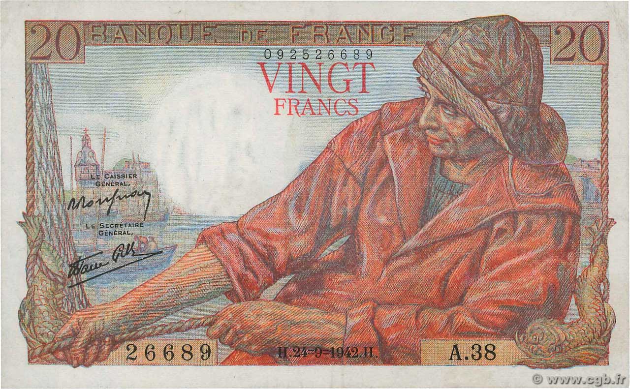 20 Francs PÊCHEUR FRANCE  1942 F.13.03 AU-