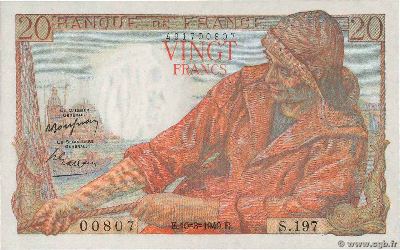 20 Francs PÊCHEUR FRANCIA  1949 F.13.14 EBC+