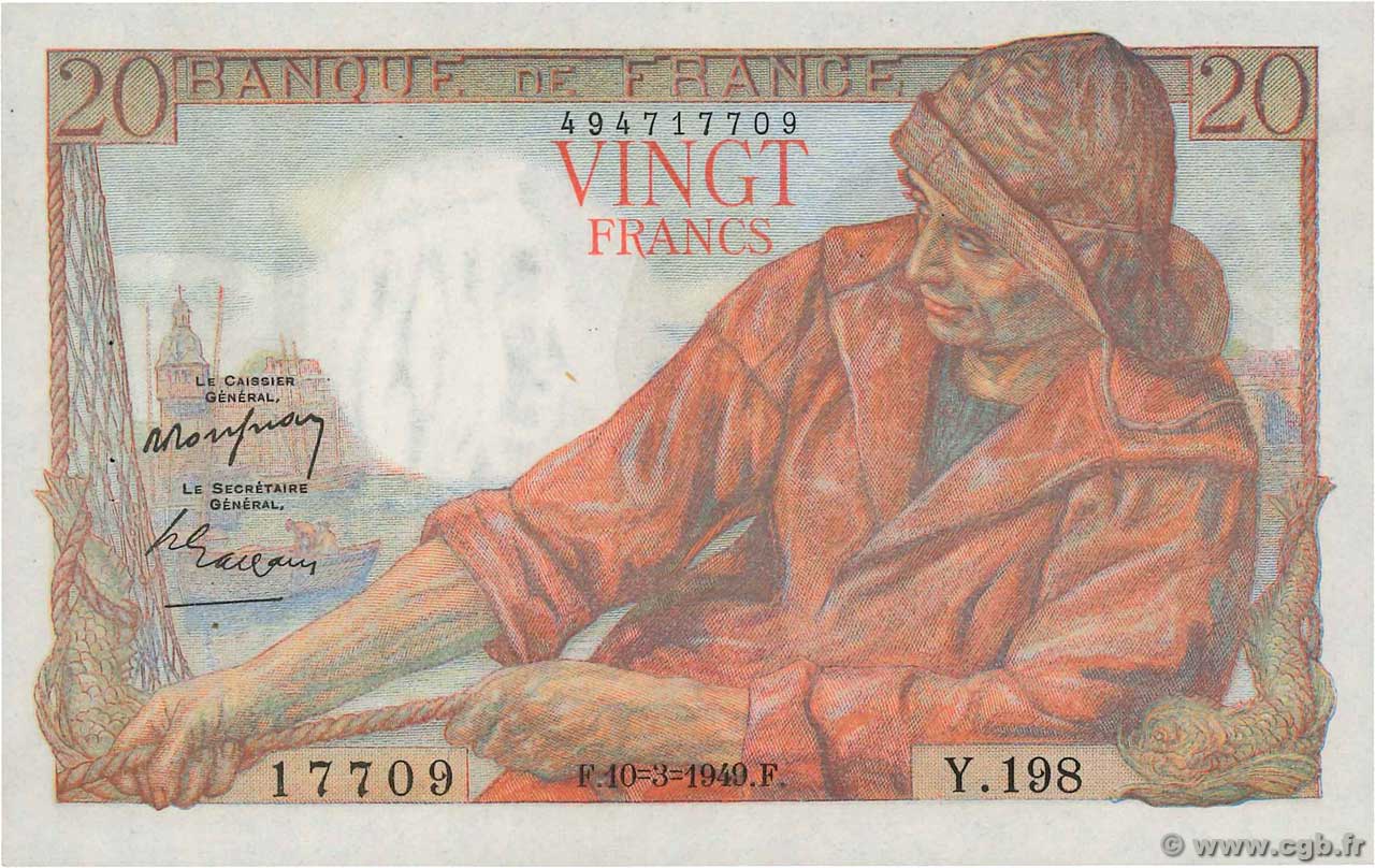 20 Francs PÊCHEUR FRANCE  1949 F.13.14 AU