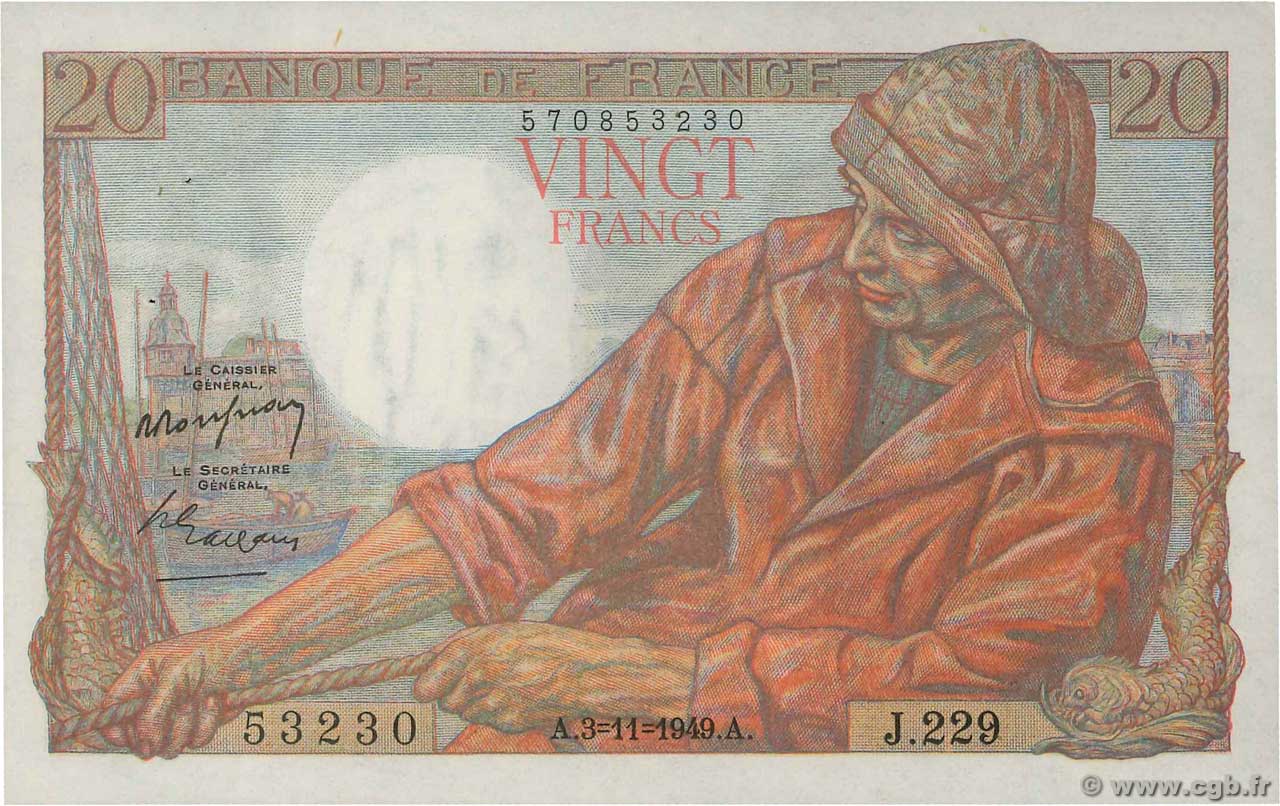 20 Francs PÊCHEUR FRANCIA  1949 F.13.16 AU