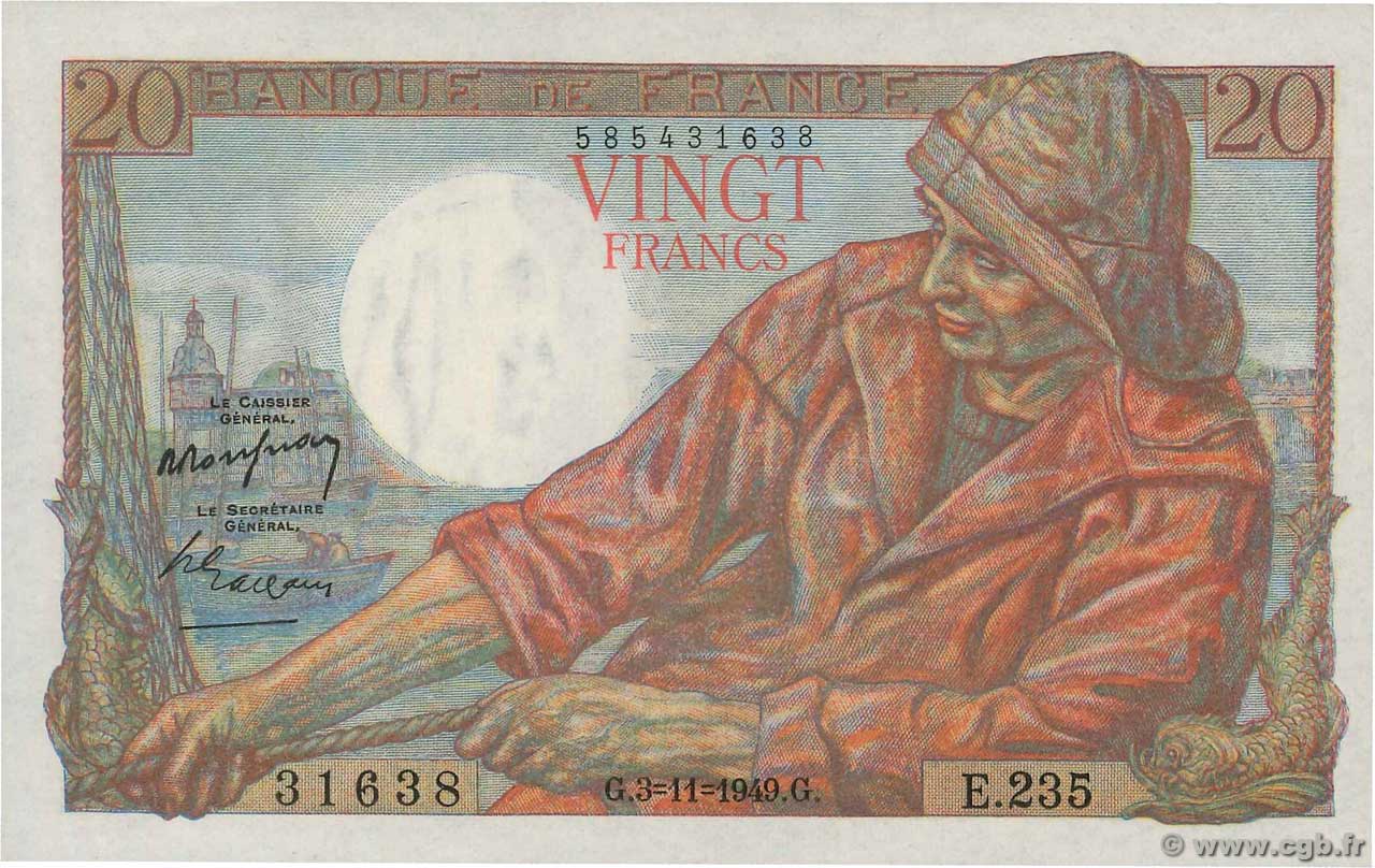 20 Francs PÊCHEUR FRANCIA  1949 F.13.16 q.FDC