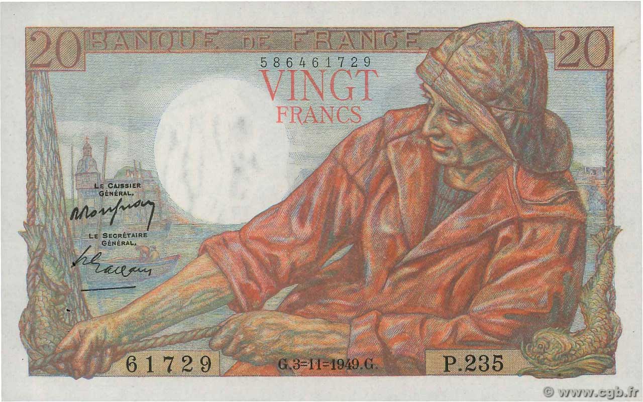 20 Francs PÊCHEUR FRANCE  1949 F.13.16 AU-