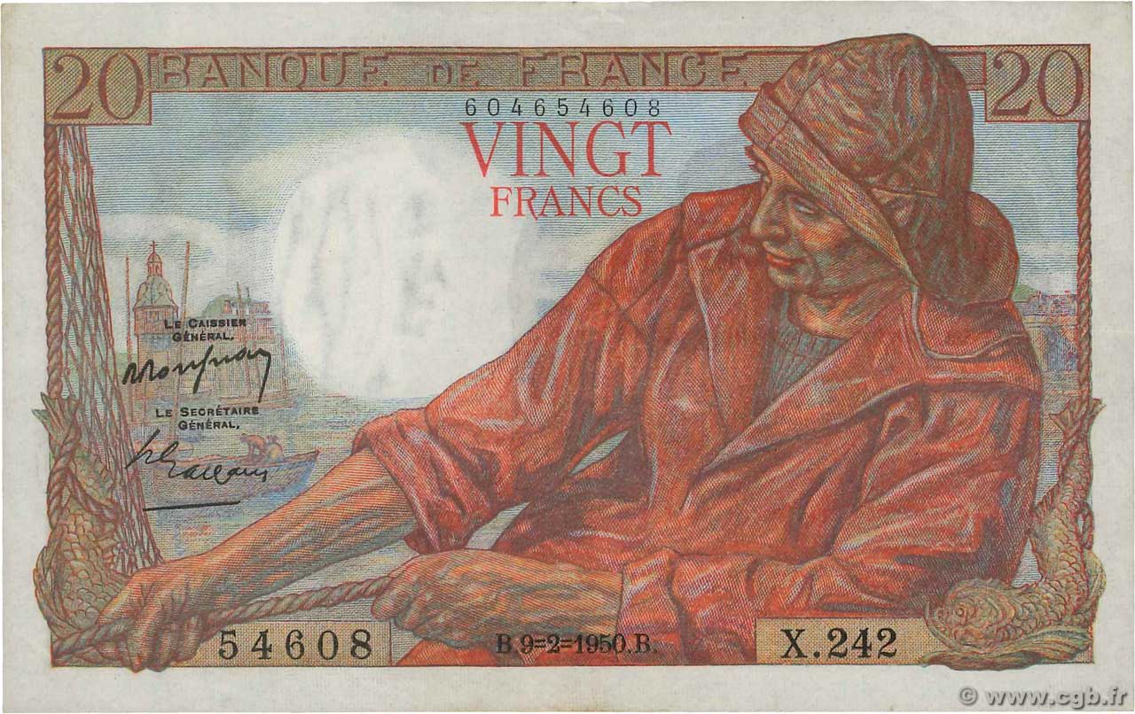 20 Francs PÊCHEUR FRANCIA  1950 F.13.17 SPL+