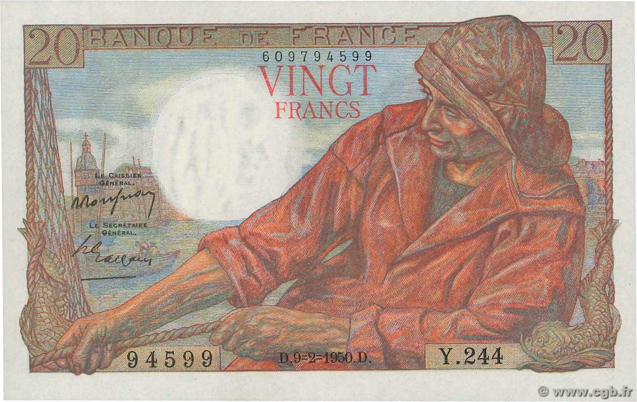 20 Francs PÊCHEUR FRANCIA  1950 F.13.17 FDC