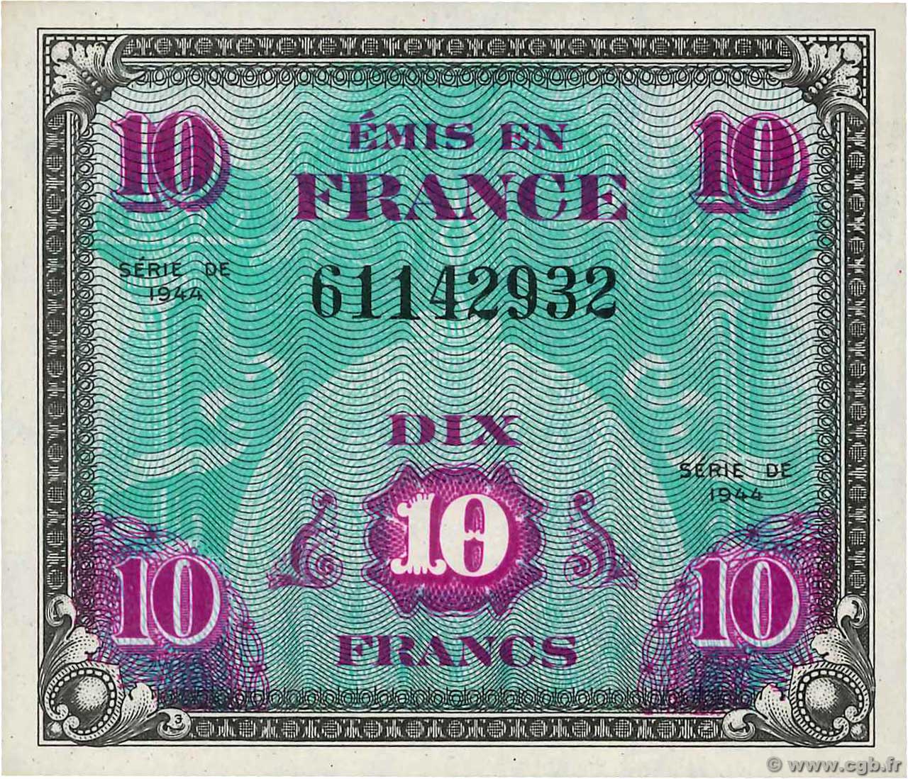 10 Francs DRAPEAU FRANKREICH  1944 VF.18.01 ST