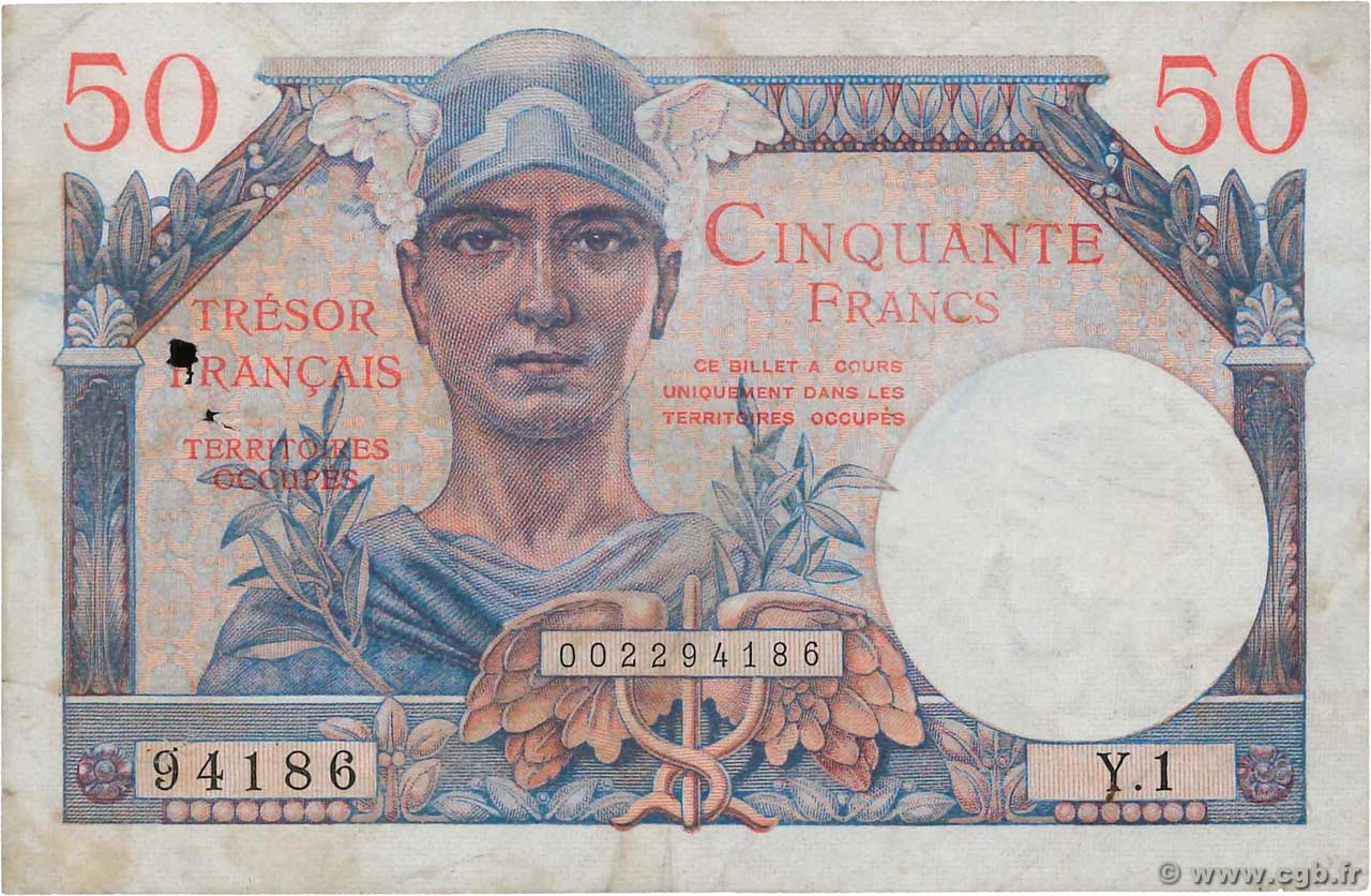 50 Francs TRÉSOR FRANÇAIS FRANCIA  1947 VF.31.01 q.BB