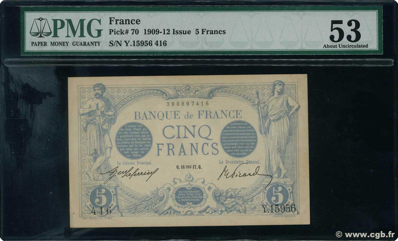 5 Francs BLEU FRANCIA  1917 F.02.47 EBC+