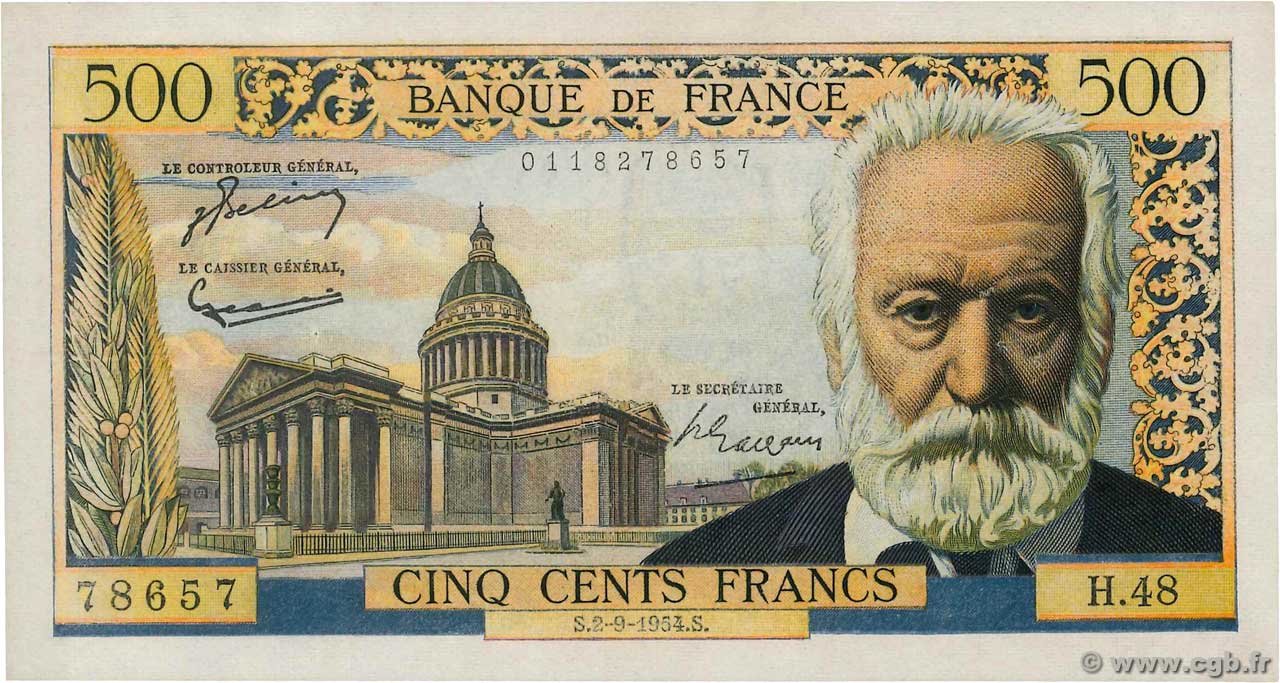 500 Francs VICTOR HUGO FRANCE  1954 F.35.03 SUP