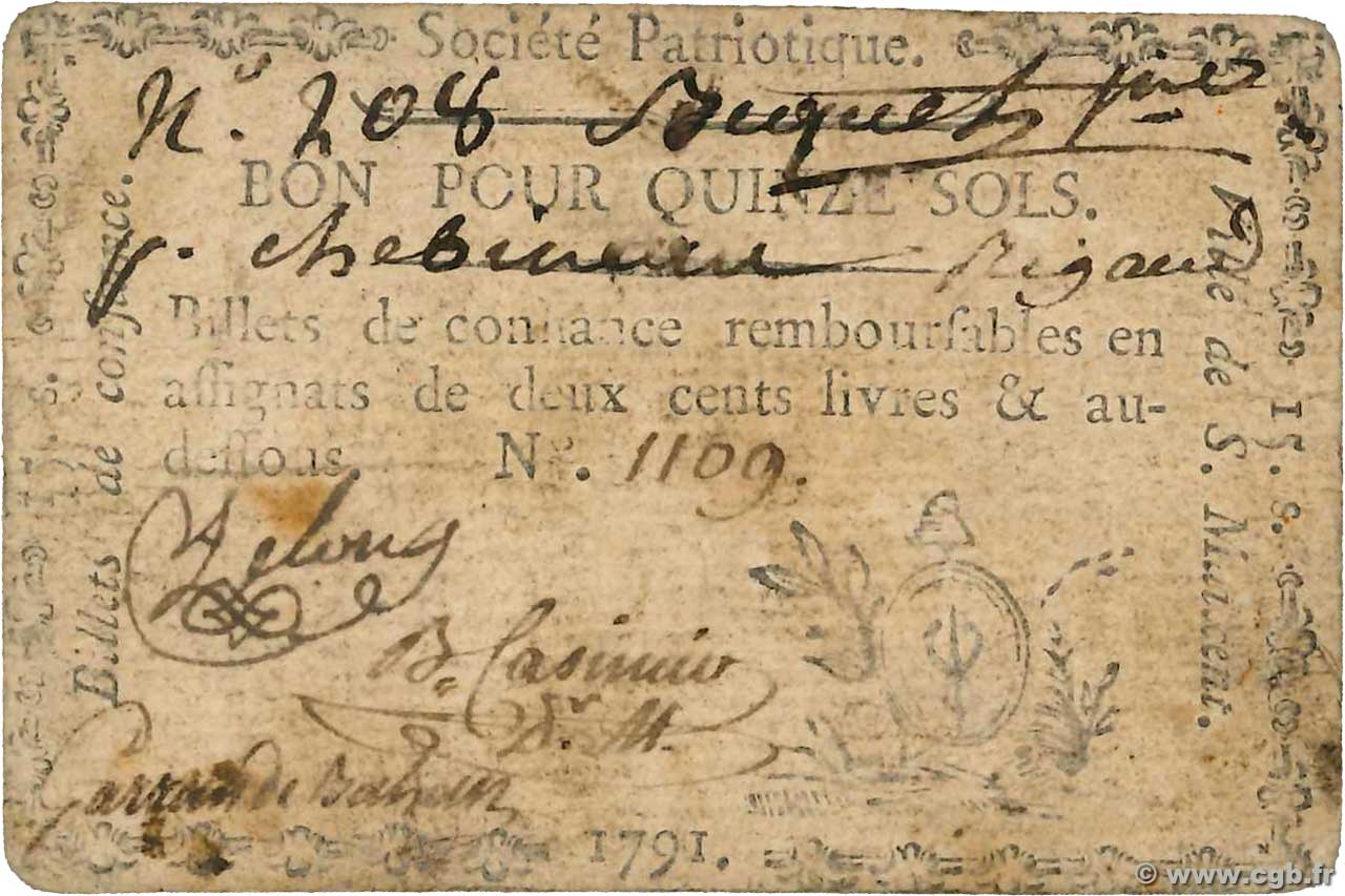 15 Sols FRANCE Regionalismus und verschiedenen Saint-Maixent 1791 Kc.79.063 S