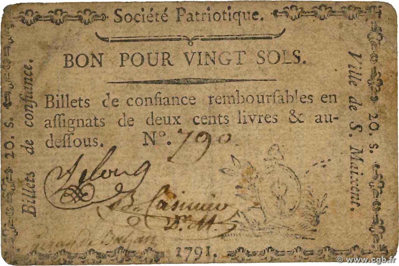 20 Sols FRANCE regionalism and miscellaneous Saint-Maixent 1791 Kc.79.064 F+