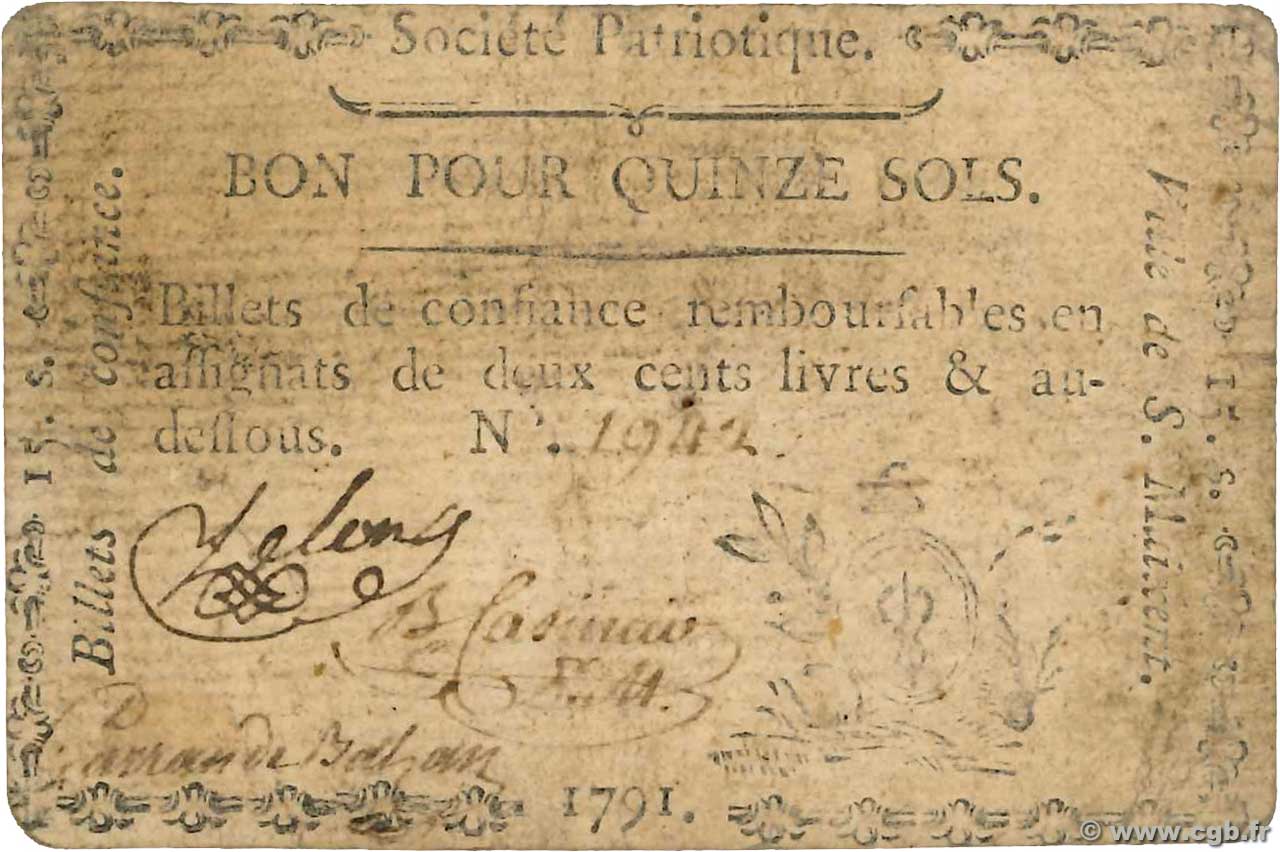 15 Sols FRANCE Regionalismus und verschiedenen Saint-Maixent 1791 Kc.79.063 fSS