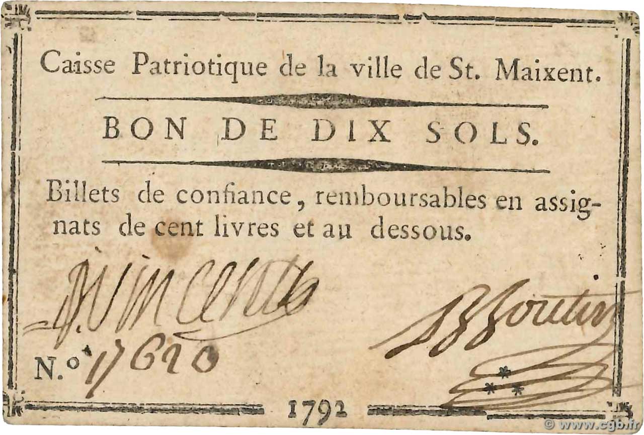 10 Sols FRANCE Regionalismus und verschiedenen Saint-Maixent 1792 Kc.79.069 fVZ