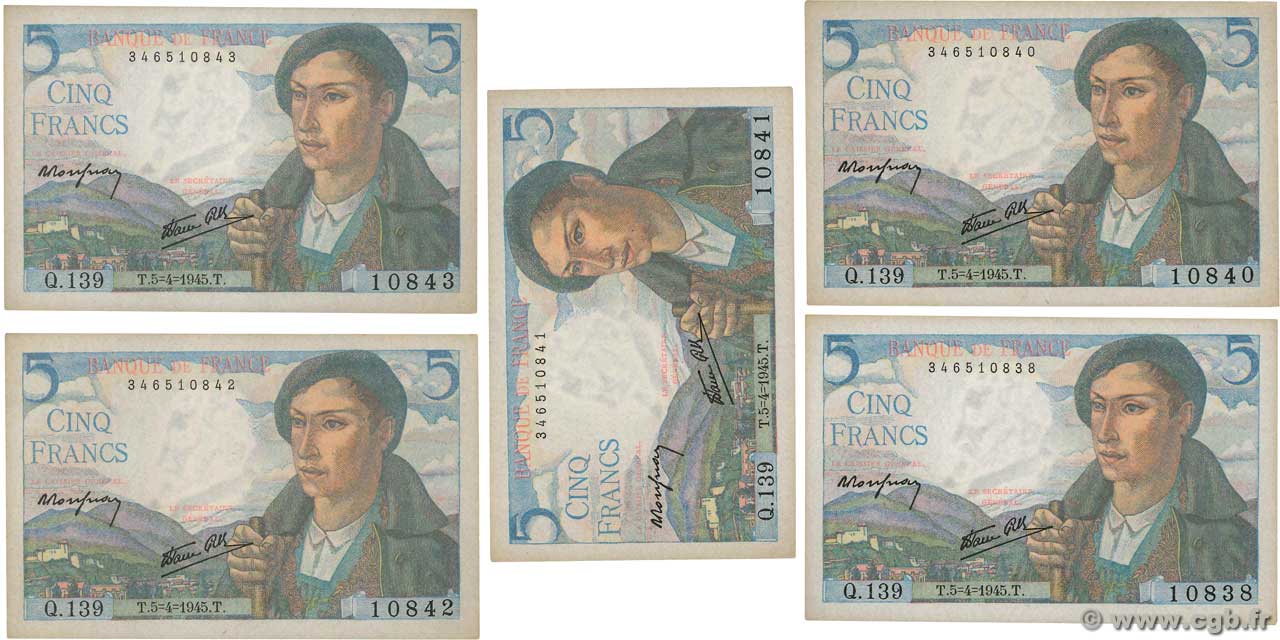 5 Francs BERGER Lot FRANCIA  1945 F.05.06 SPL+