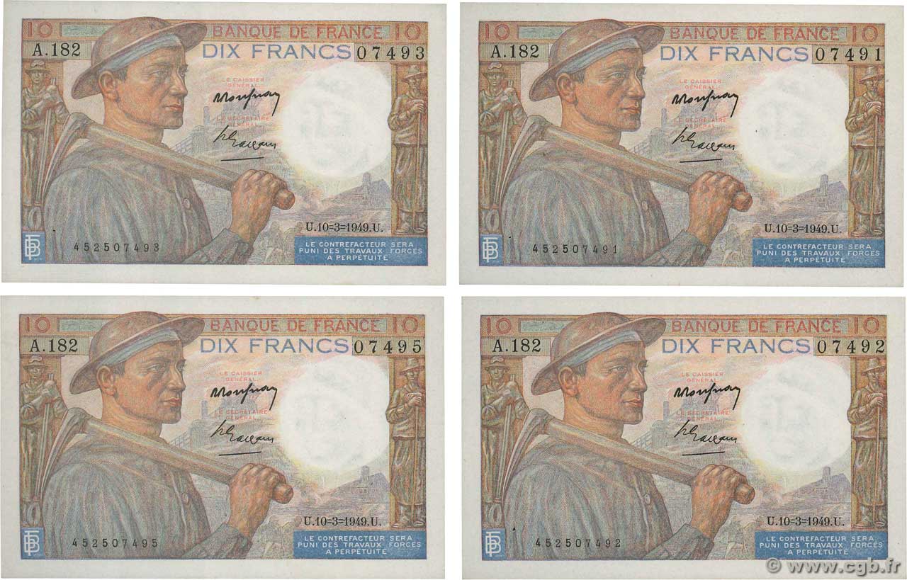 10 Francs MINEUR Lot FRANCE  1944 F.08.10 AU-