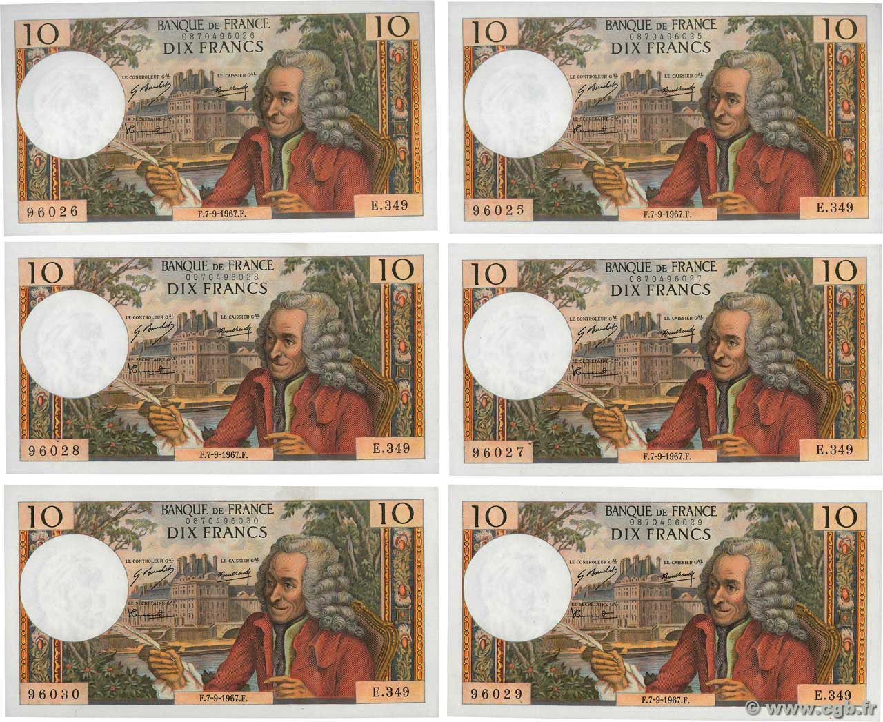 10 Francs VOLTAIRE Consécutifs FRANKREICH  1967 F.62.28 fVZ