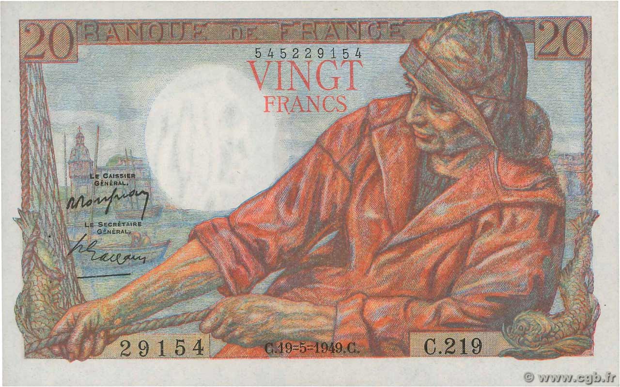20 Francs PÊCHEUR FRANCIA  1949 F.13.15 q.AU